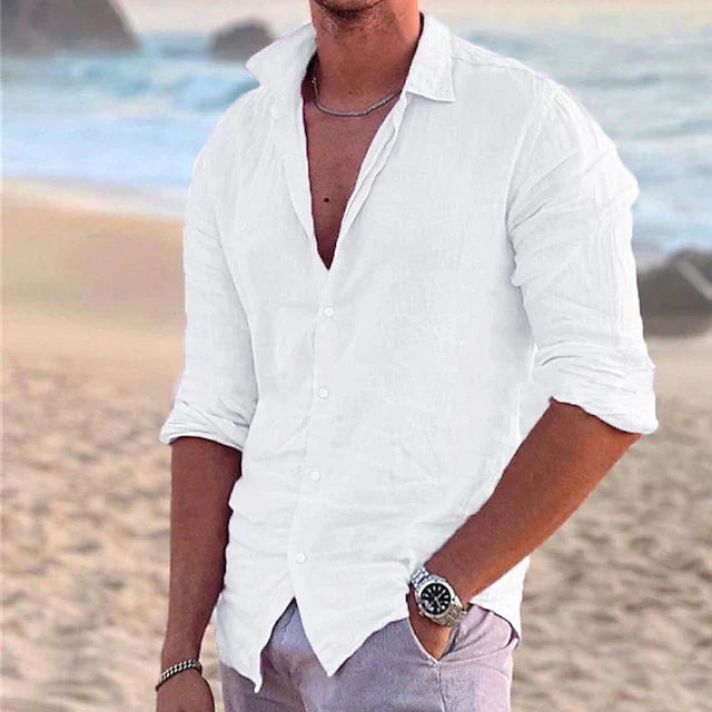 Men's Linen Long Sleeve Shirt - Spring, Summer