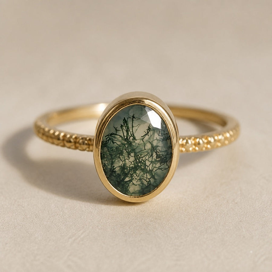 Moss Agate Solitaire Ring