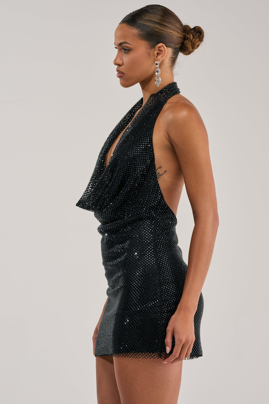 Akira Rhinestone Halter Mini Dress