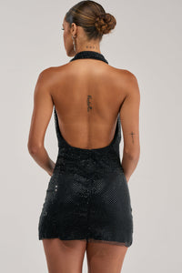 Akira Rhinestone Halter Mini Dress