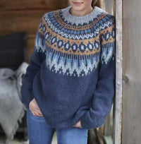 Women's Fair Isle Patterned Jumper with Crew Neckline and Long Sleeves