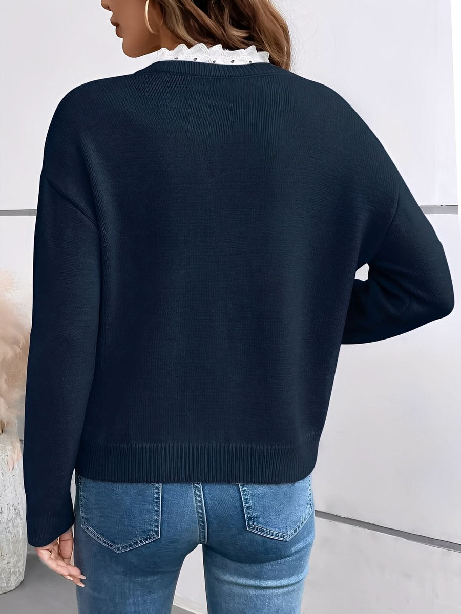 Women's Sweater V-Neck Lace Trim