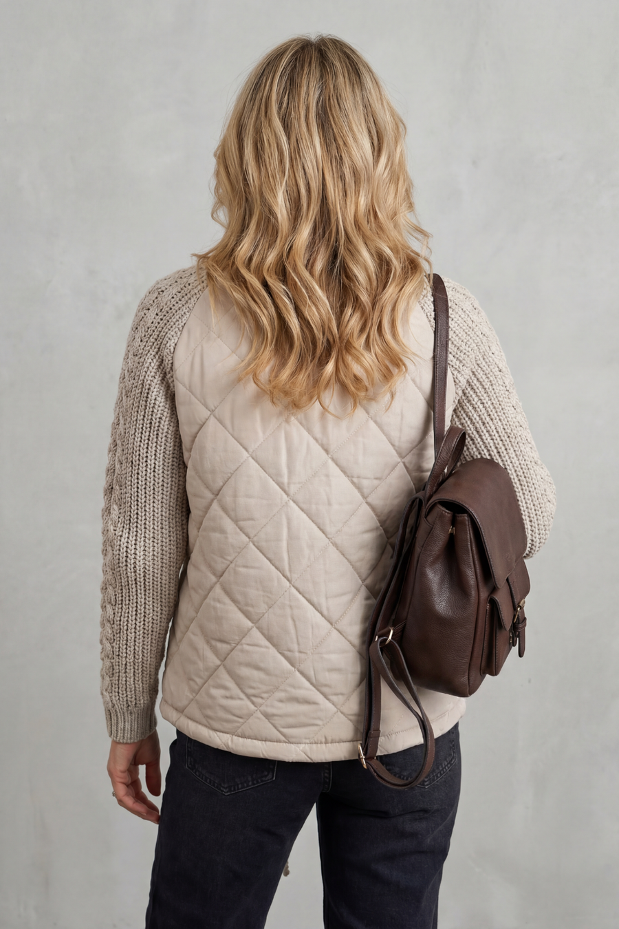 NORCETTA | QUILTED CABLE KNIT SLEEVE ZIP UP JACKET