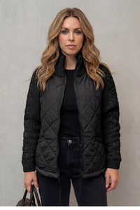 NORCETTA | QUILTED CABLE KNIT SLEEVE ZIP UP JACKET
