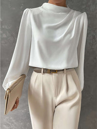 Women's Satin Cowl Neck Blouse Relaxed Fit