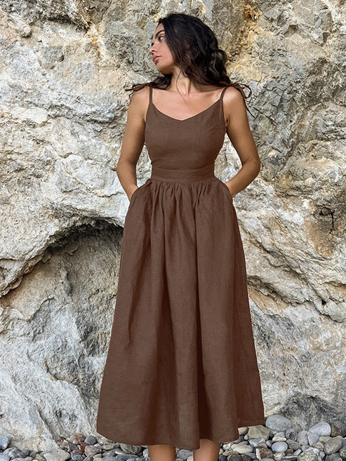 French Kaqi Cotton Canperable Sling High-Waisted Dress 2025 New Holiday Dress 68HZ