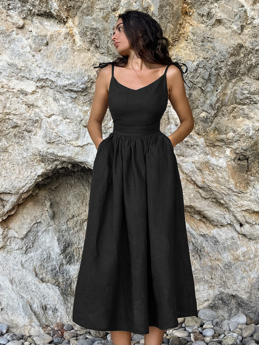 French Kaqi Cotton Canperable Sling High-Waisted Dress 2025 New Holiday Dress 68HZ