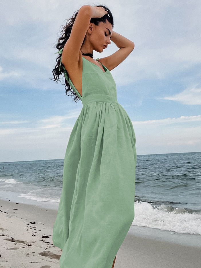 French Kaqi Cotton Canperable Sling High-Waisted Dress 2025 New Holiday Dress 68HZ