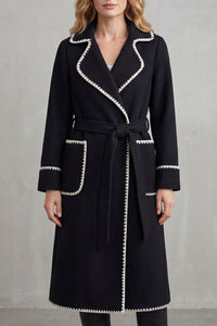 OLIVIA | CONTRAST TRIM BELTED LONGLINE WRAP COAT