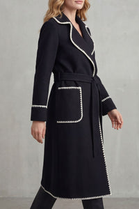 OLIVIA | CONTRAST TRIM BELTED LONGLINE WRAP COAT