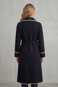 OLIVIA | CONTRAST TRIM BELTED LONGLINE WRAP COAT