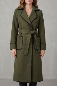 OLIVIA | CONTRAST TRIM BELTED LONGLINE WRAP COAT