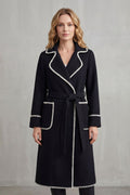 OLIVIA | CONTRAST TRIM BELTED LONGLINE WRAP COAT
