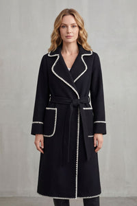 OLIVIA | CONTRAST TRIM BELTED LONGLINE WRAP COAT
