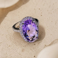 Oval Amethyst Zirconia Silver Ring
