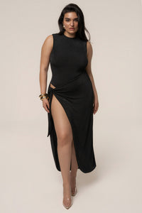 Aubree Satin Midi Dress in Black