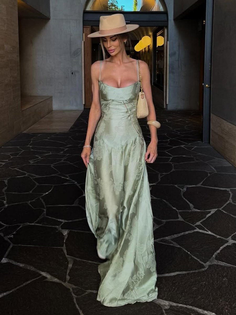 Sage Mermaid Satin Spaghetti Straps Long Prom Dresses