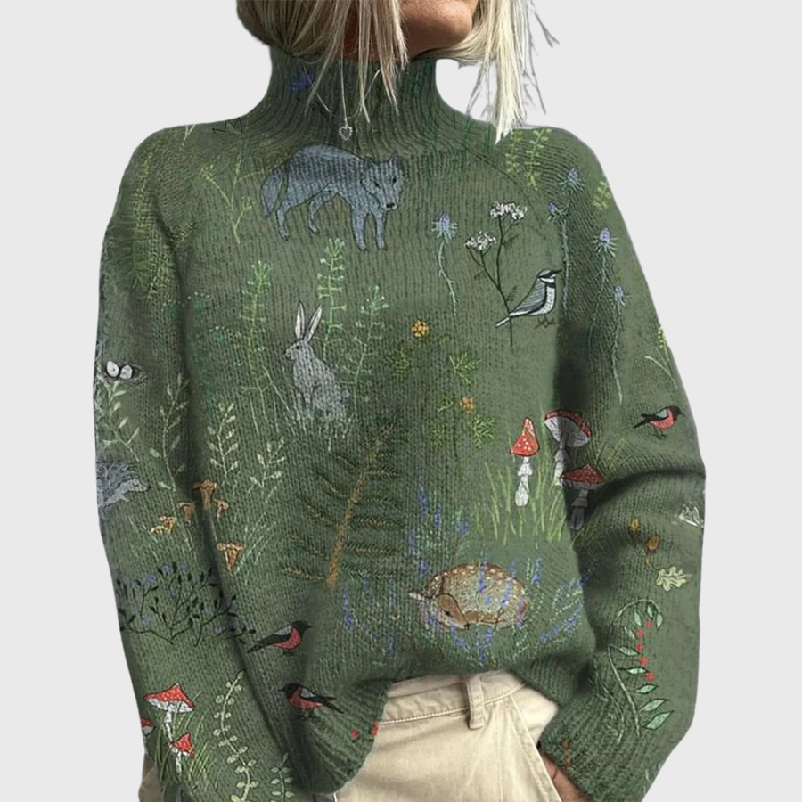Jacqueline | Women's Forest Print Turtleneck Sweater