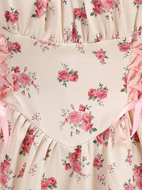 Pink 1950s Strap Ditsy Floral Lace-Up A-Line Dress