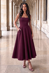 Plum Square Neck A-line Midi Dress