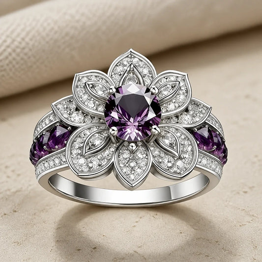 Purple Lotus Silver Ring