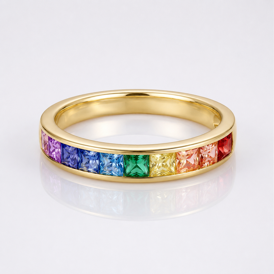 Rainbow Crystal Rose Gold Band Ring