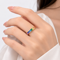 Rainbow Crystal Rose Gold Band Ring
