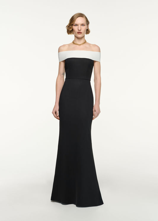Off-The-Shoulder Stretch-Cady Gown