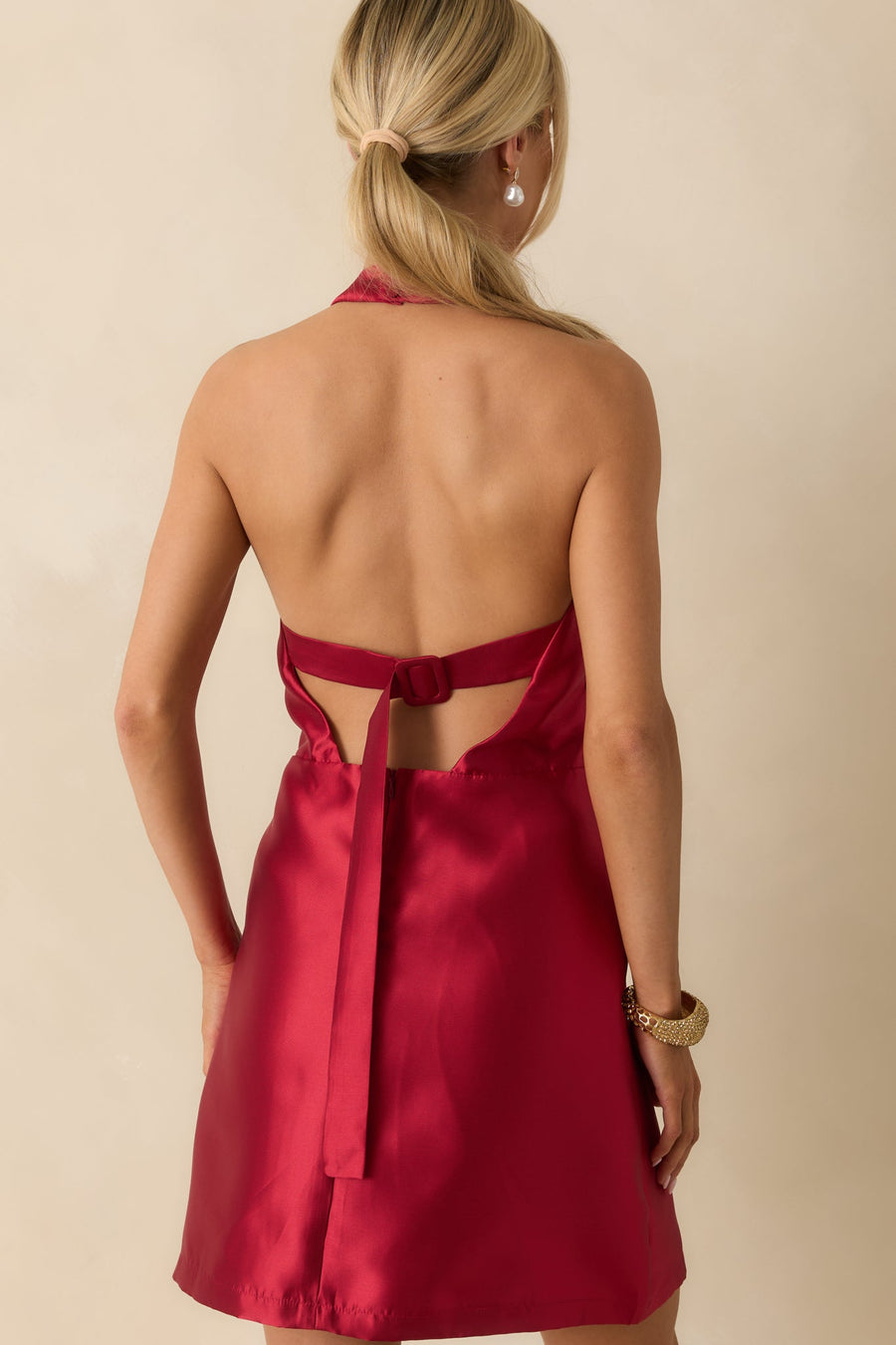 Vivienne Red Satin Halter Mini Dress