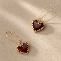 Red Heard Dangle Gold Earrings