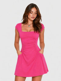 Retro Square Neck Pocket Tennis Mini Dress