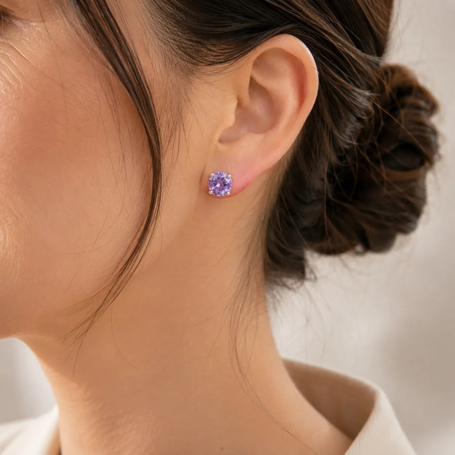 Round Cut Stud Amethyst Earrings