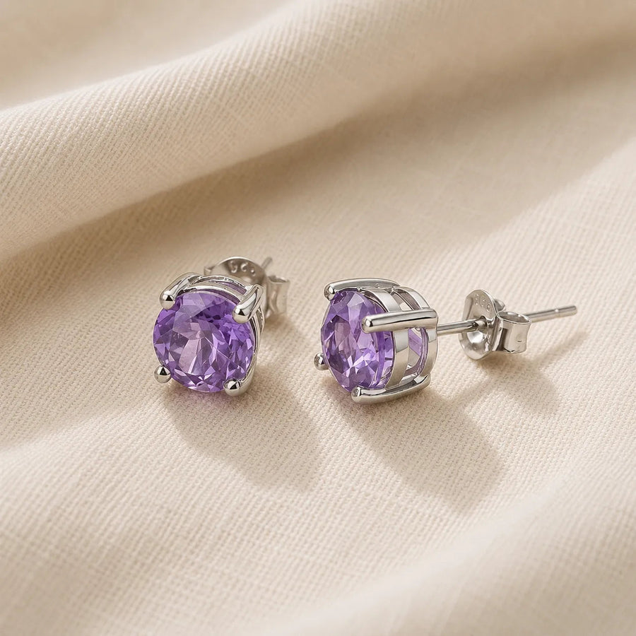 Round Cut Stud Amethyst Earrings