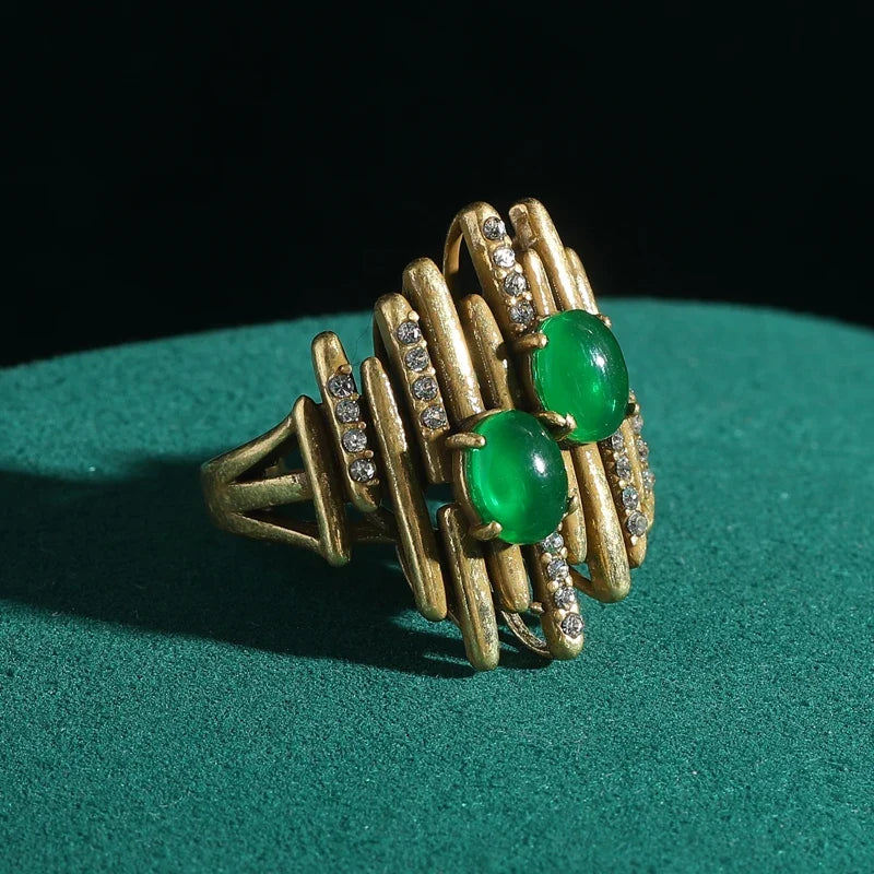 Geometric Oval Emerald Gold Earring