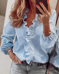 Katharina | Women's Elegant Ruffle Trim Wrap Blouse