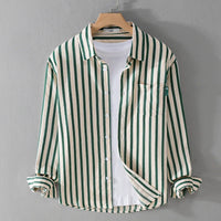 Men's Striped Shirt - Long Sleeve - Button Front - Spread Collar