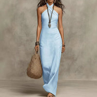 Women's Halter Cross Over Sleeveless - Maxi Length Dress