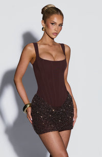 Ashley Mini Dress – Plum Brown
