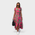 Susanne | Women's Casual V-Neck Belted Long Dress