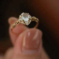 Vintage Gold Lotus Moonstone Ring