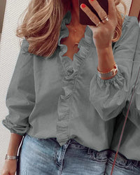 Katharina | Women's Elegant Ruffle Trim Wrap Blouse