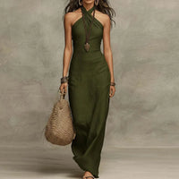 Women's Halter Cross Over Sleeveless - Maxi Length Dress