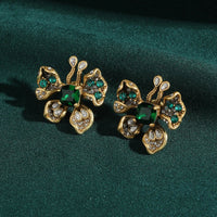 Emerald Butterfly Crystal Gold Earrings