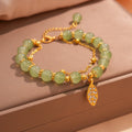 Leaf Charm Jade Beaded Bracelet