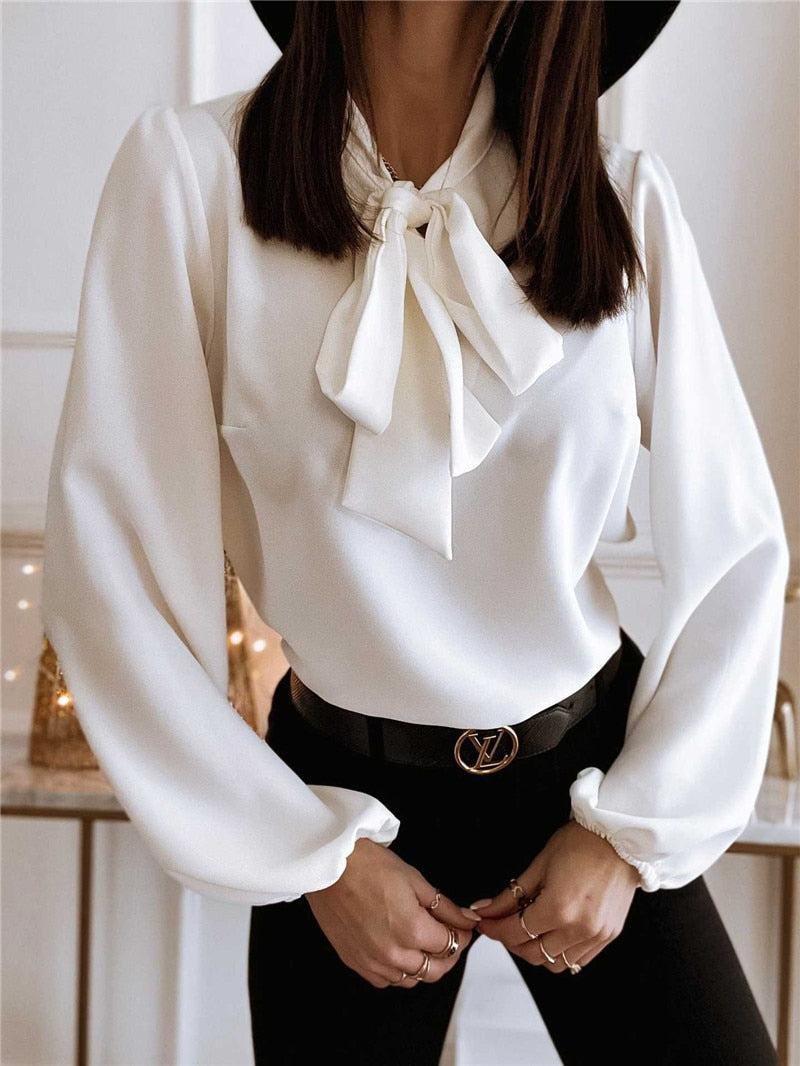Pauline | Women's Long Sleeve Bow Collar Winter Blouse