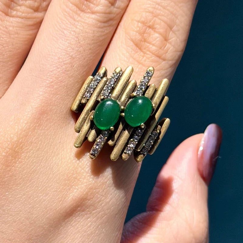 Geometric Oval Emerald Gold Earring