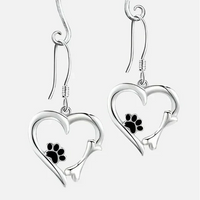 Yaritza - Silver Paw & Heart Drop Earrings