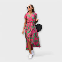 Susanne | Women's Casual V-Neck Belted Long Dress