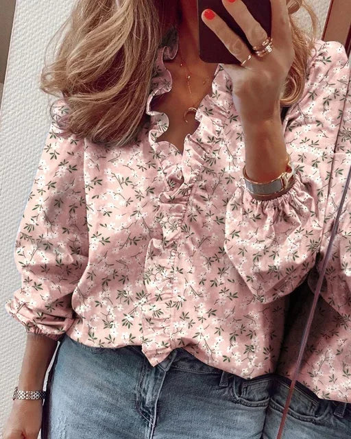 Katharina | Women's Elegant Ruffle Trim Wrap Blouse