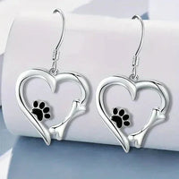 Yaritza - Silver Paw & Heart Drop Earrings